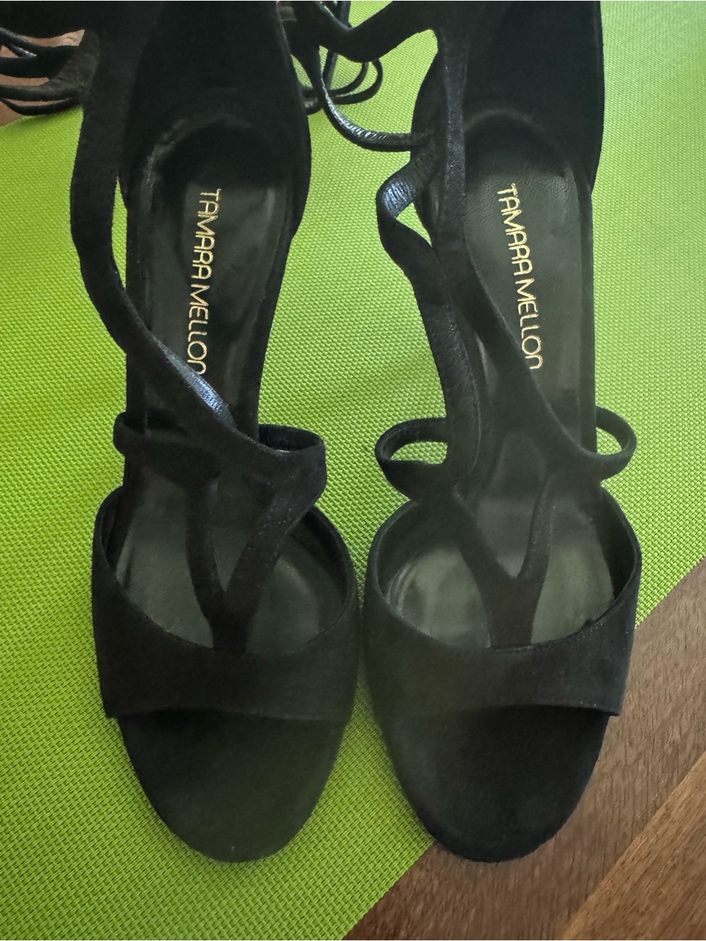 Tamara Mellon Black Suede Sculptural Strappy High Heels - Picture 6 of 16